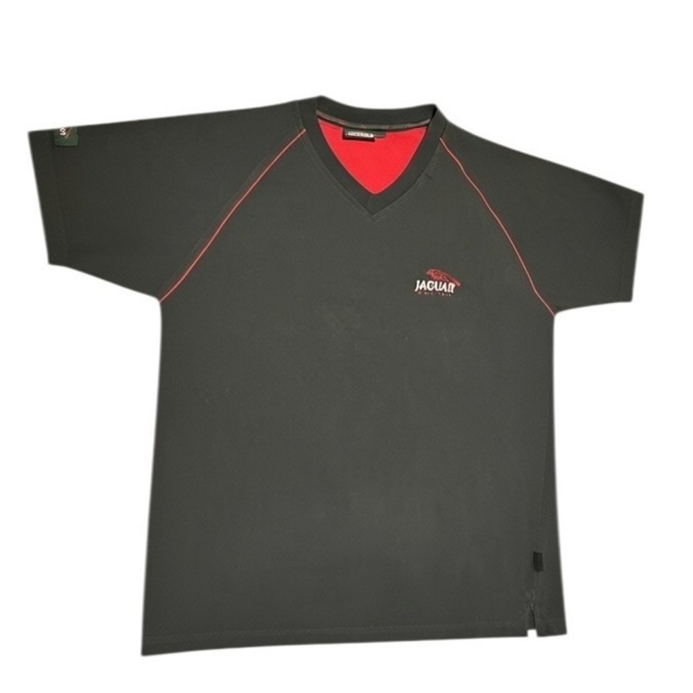 Jaguar Racing Mens Tee Shirt Size Large Black Red V-Neck Raglan Performance Logo - Picture 3 of 15